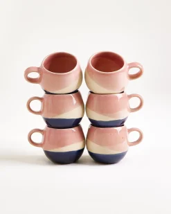 Bica Espressotasse rosa sand dunkelblau 6er-Set