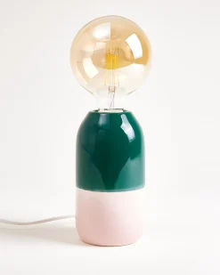 Farol Keramiklampe dunkelgrün rosa