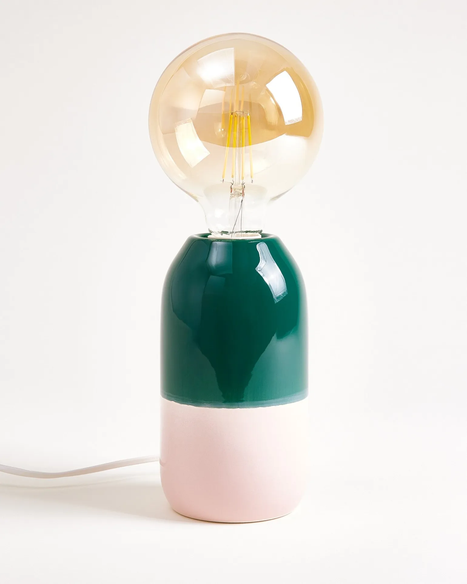 Farol Keramiklampe dunkelgrün rosa