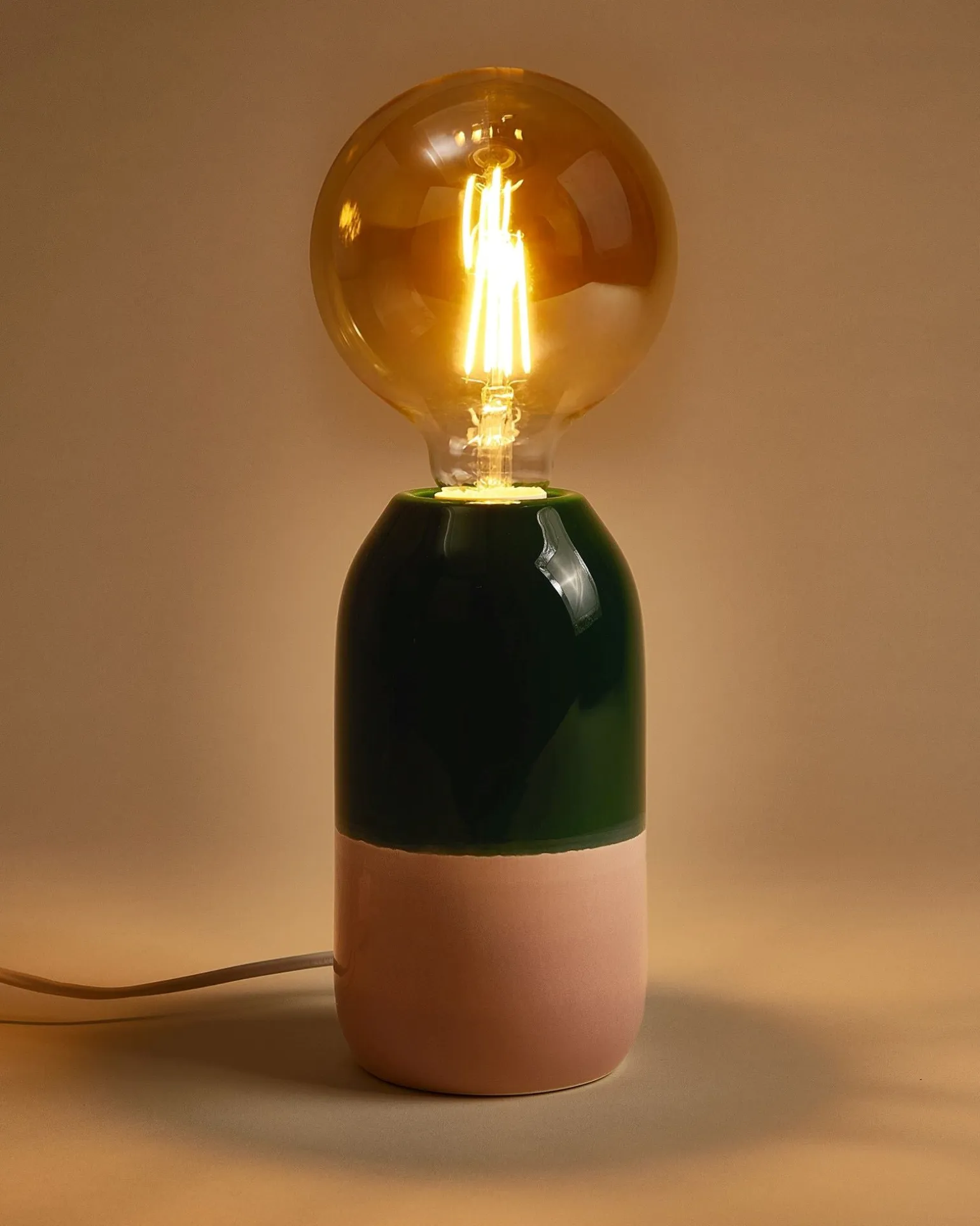 Farol Keramiklampe dunkelgrün rosa