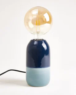 Farol Keramiklampe dunkelblau graublau