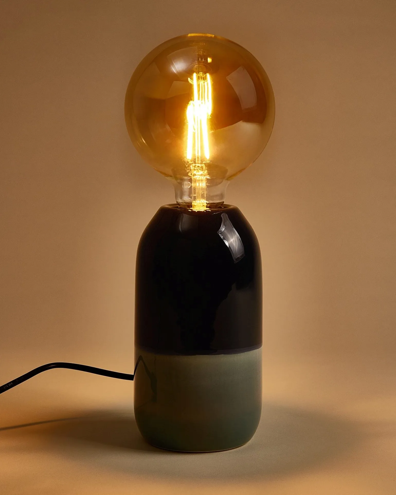 Farol Keramiklampe dunkelblau graublau