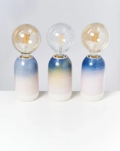 Farol Keramiklampe gesprenkelt blau rosa