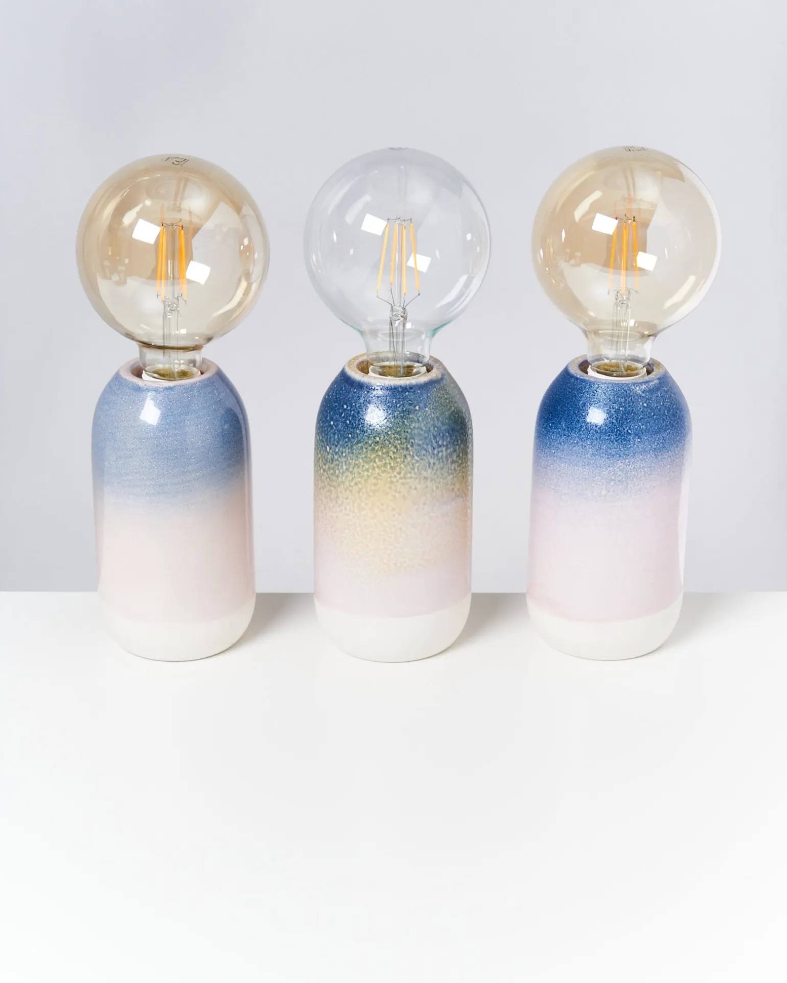 Farol Keramiklampe gesprenkelt blau rosa