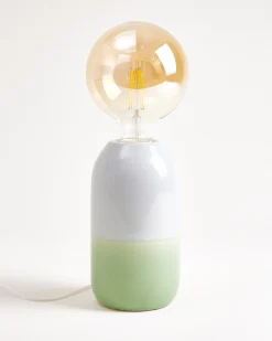 Farol Keramiklampe hellblau salbei