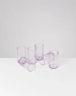 Leiria Glas klein riffled lila 6er-Set