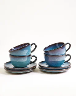 Madeira Cappuccinotasse & Untertasse klein classic grünblau 4er-Set