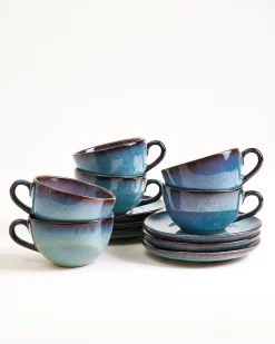 Madeira Cappuccinotasse & Untertasse klein classic grünblau 6er-Set