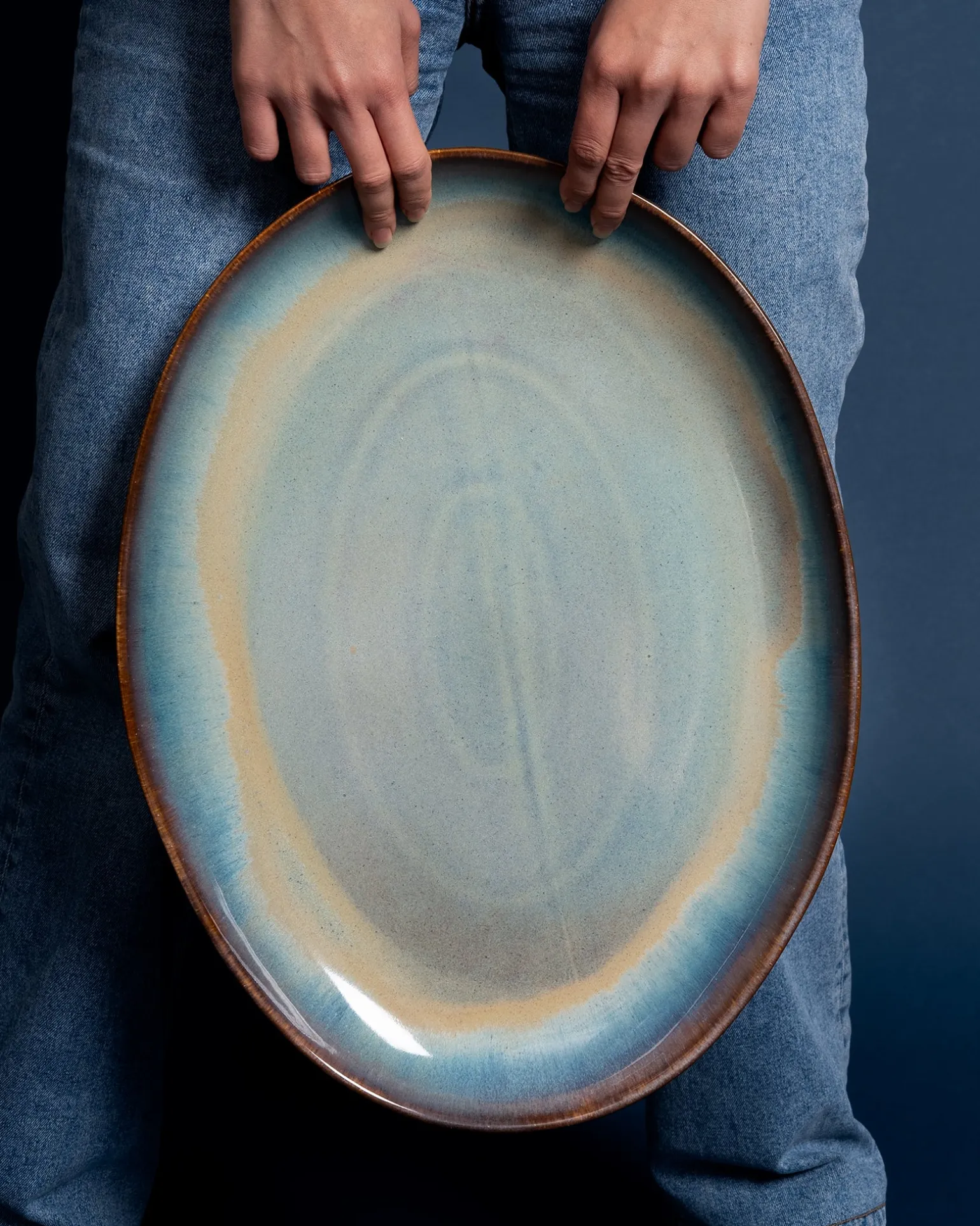 Madeira Servierplatte XL oval grünblau