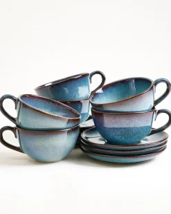 Madeira Teetasse & Untertasse groß classic grünblau 6er-Set