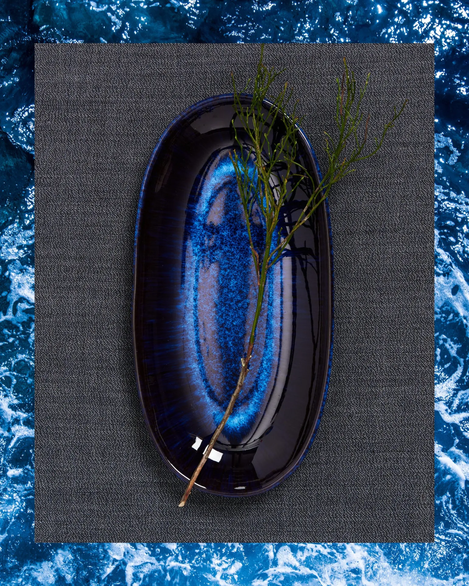 Melides Servierplatte L deepseablue