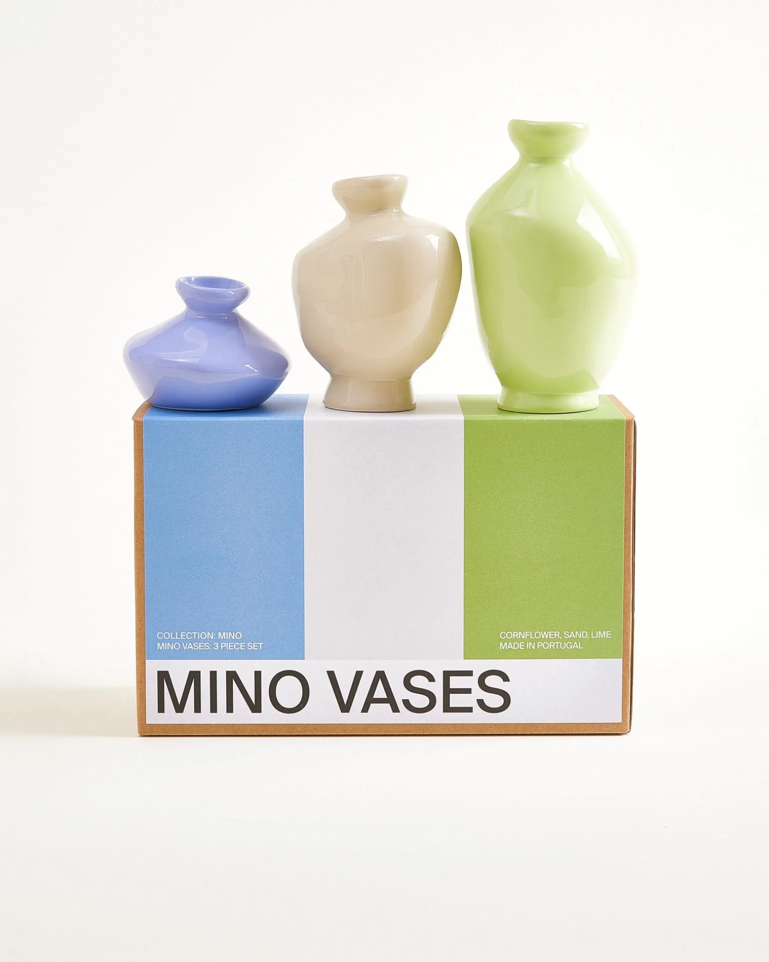 Mino Vase 3er-Set cornflower sand lime