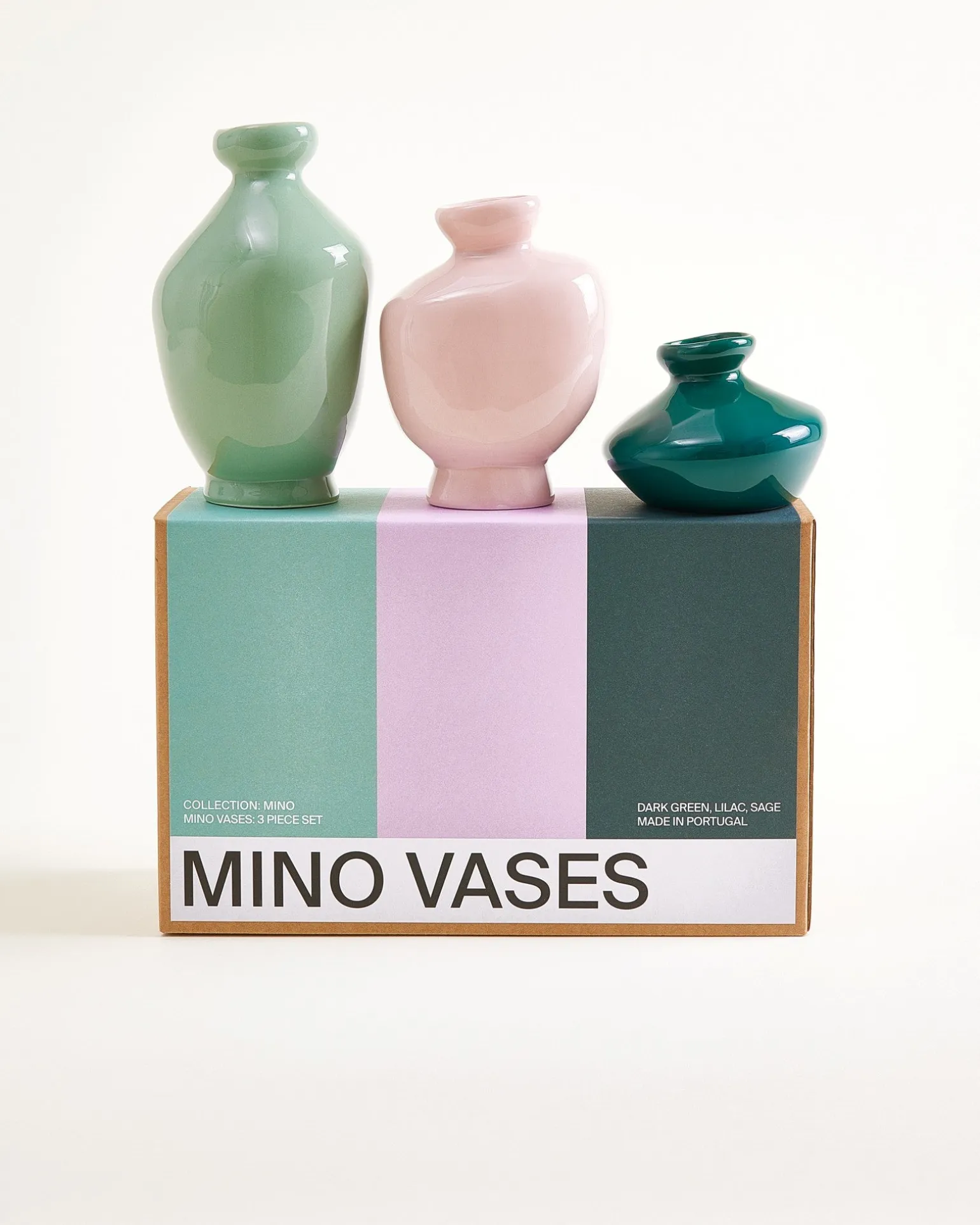 Mino Vase 3er-Set dunkelgrün lila salbei