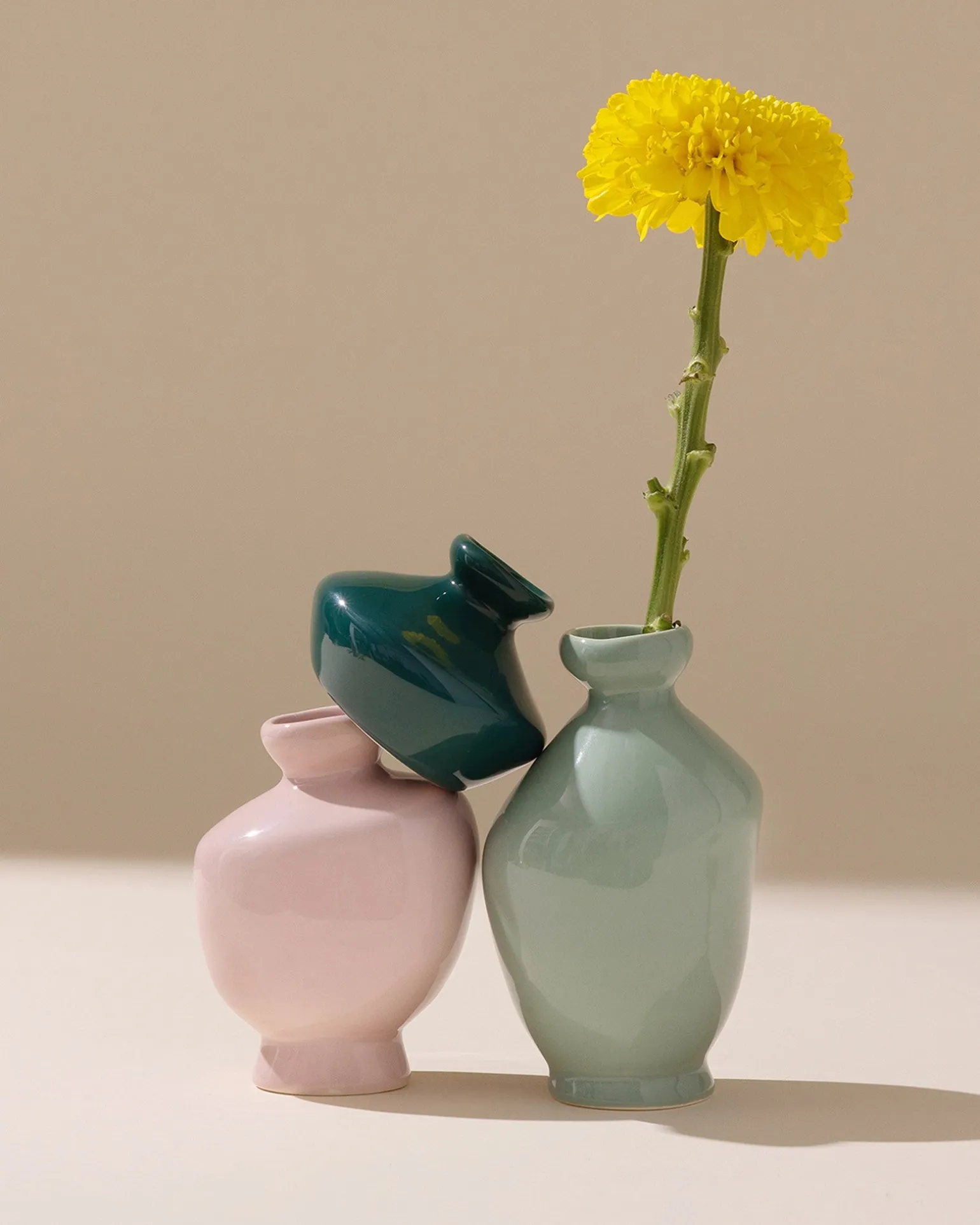 Mino Vase 3er-Set dunkelgrün lila salbei