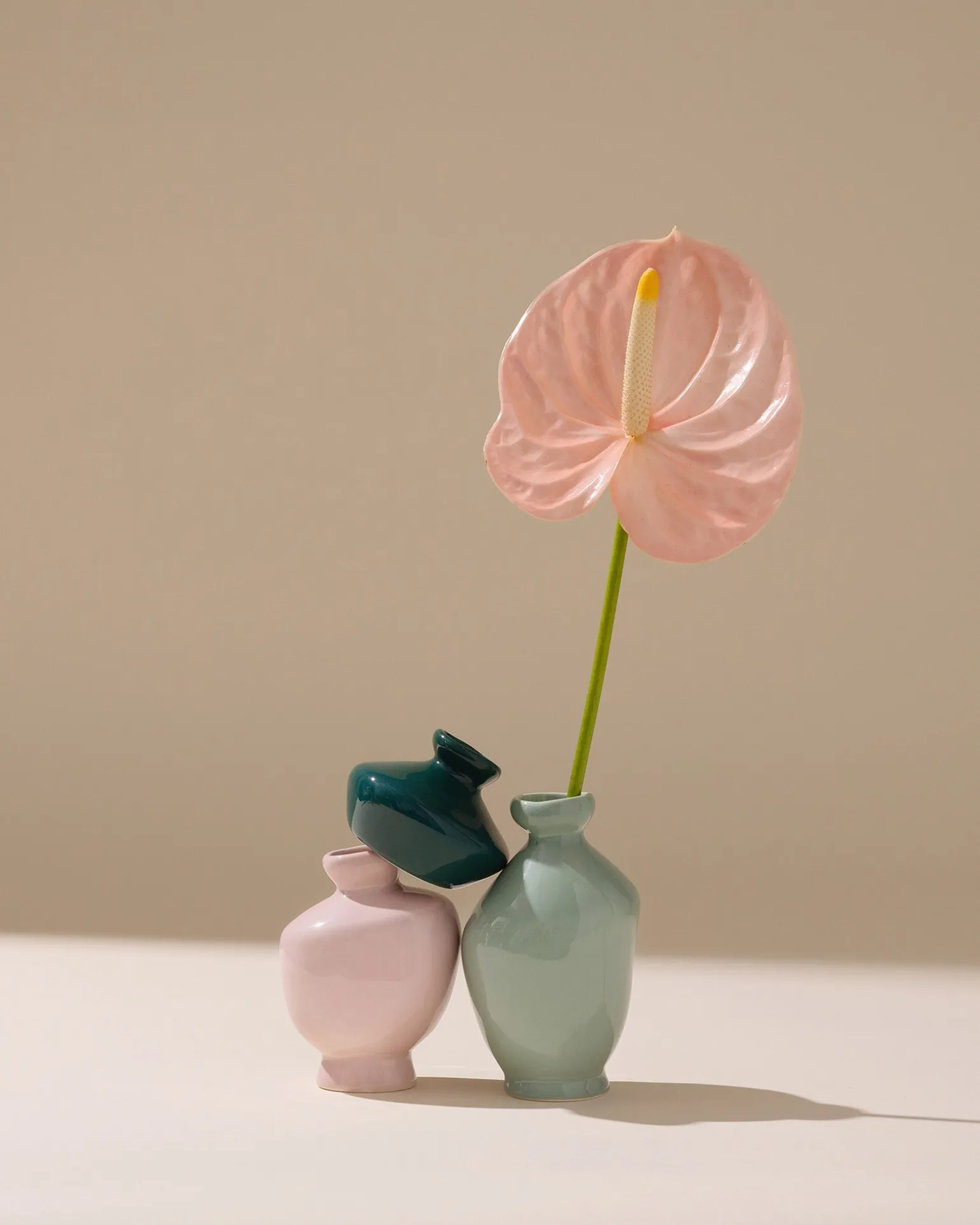Mino Vase 3er-Set dunkelgrün lila salbei