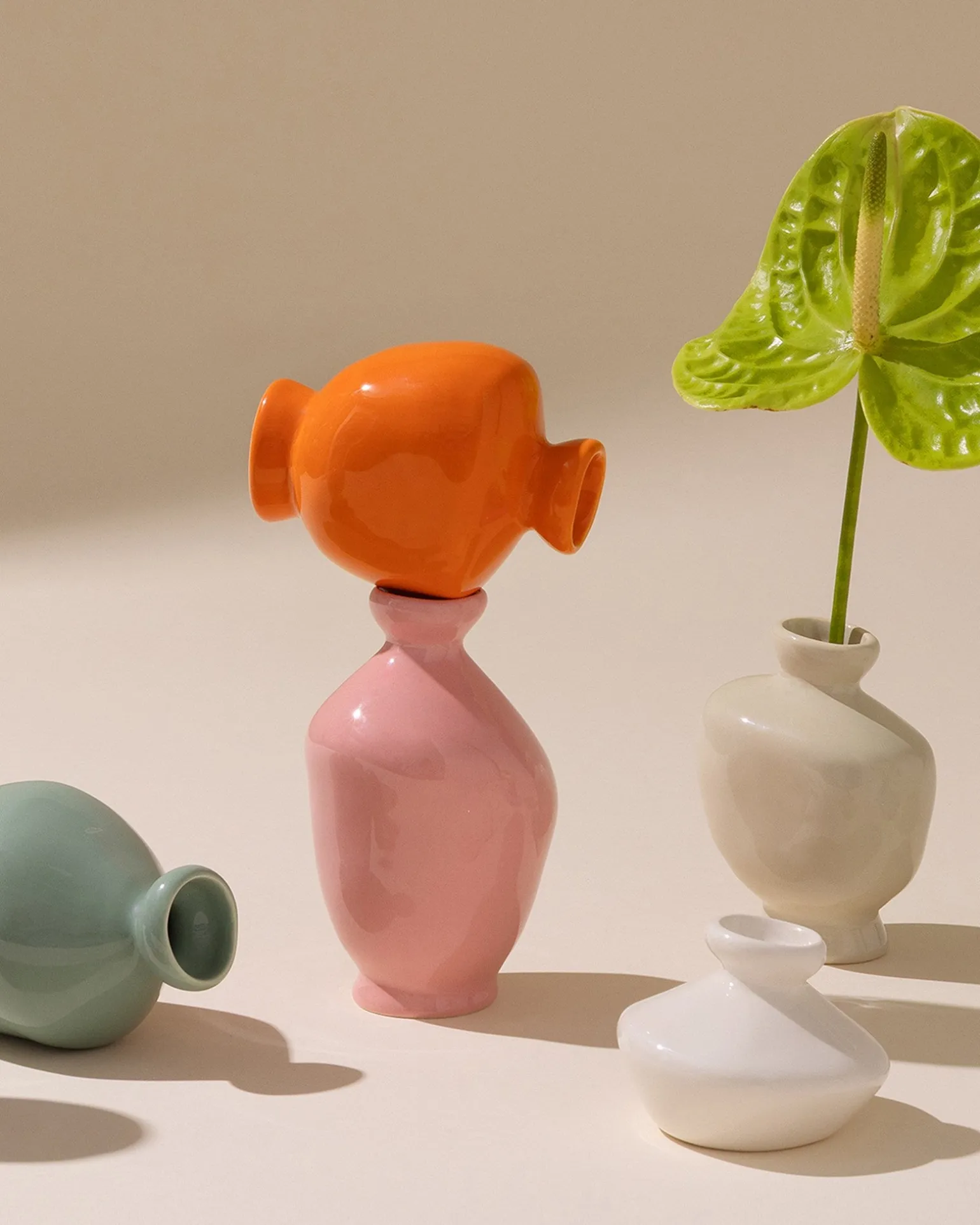 Mino Vase 3er-Set sand orange rosa