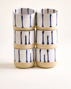 Nódoa Becher groß gestreift weiß blau 6er-Set