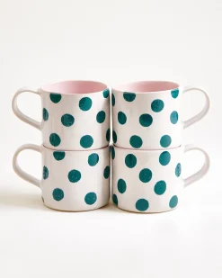 Nódoa Tasse groß gepunktet rosa grün 4er-Set
