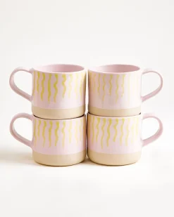 Nódoa Tasse groß gestreift rosa gelb 4er-Set