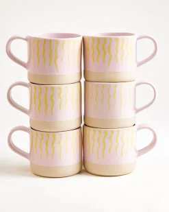 Nódoa Tasse groß gestreift rosa gelb 6er-Set