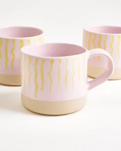 Nódoa Tasse groß gestreift rosa gelb 6er-Set