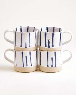 Nódoa Tasse groß gestreift weiß blau 4er-Set