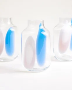 Nuno Glasvase M drops blau weiß