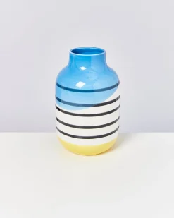 Nuno Vase L gestreift schwarz weiß blau