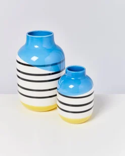 Nuno Vase L gestreift schwarz weiß blau