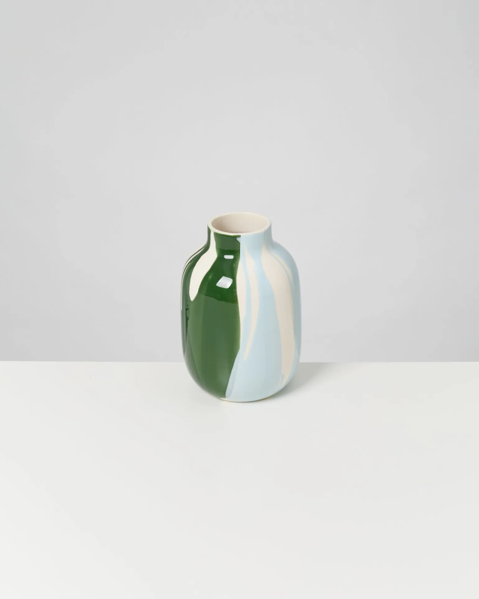 Nuno Vase M drip dunkelgrün hellblau