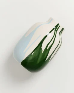 Nuno Vase M drip dunkelgrün hellblau