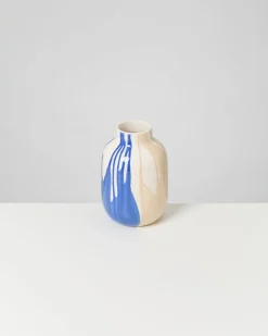 Nuno Vase M drip sand blau