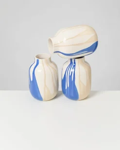 Nuno Vase M drip sand blau