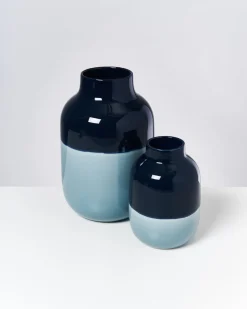 Nuno Vase M dunkelblau graublau