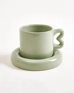 Seia Tasse & Untertasse Herz salbeigrün
