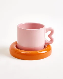 Seia Tasse & Untertasse Herz orange rosa