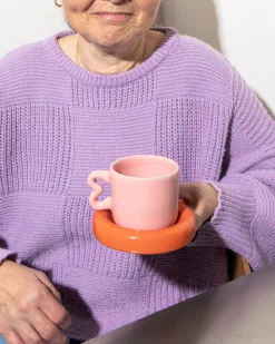 Seia Tasse & Untertasse Herz orange rosa