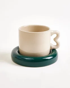 Seia Tasse & Untertasse Herz dunkelgrün sand